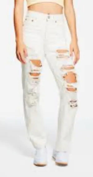 Aeropostale Super High Rise 90s Baggy Off White Distressed Y2K Jeans 10R. thumbnail 1