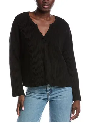Project Social T NWT Getaway Notch Neck Sweater Ribbed Pullover Black Size Small thumbnail 1