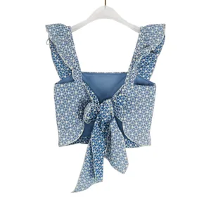 Kirious Blue Floral Eyelet Tie Back Crop Top Tank Top XS Cottagecore Top thumbnail 3