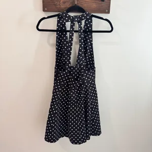Zara Polka Dot Cape Skirt Halter Mini Dress Black White Deep V-Neck Small thumbnail 2