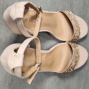 Top Moda Elegant Beige Heels with Gold Accents Size 7 thumbnail 1