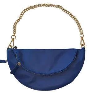 Chico's Royal‎ Blue Half Moon Bag Gold Chain Strap Trendy Shoulder Bag Purse thumbnail 1