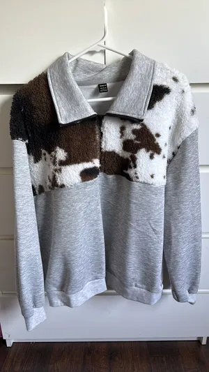 SheIn Cow print quarter zip sweatshirt thumbnail 1