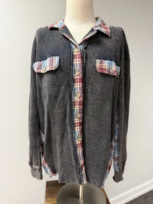 Oli & Hali Washed Plaid Waffle Knit Button-Down Shirt thumbnail 2