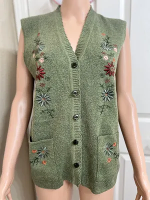 Vest with embroidered detail Green Size M thumbnail 1