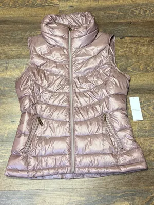 Calvin Klein Puffer Vest Womens Medium Pink Shiny Quilted Full Zip New thumbnail 1