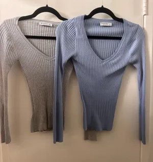 2 ribbed Long Sleeve Top Gray thumbnail 1