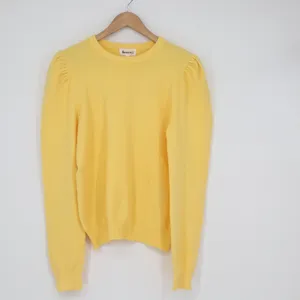 &merci Yellow Puff Shoulder Long Sleeve Crew Neck Knit Sweater Large KLJ0574 thumbnail 2