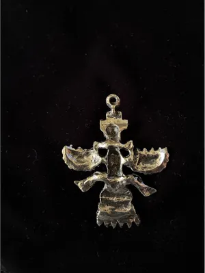 Vintage Southwestern Silver-Tone Thunderbird Kachina Pendant with Faux Turquoise thumbnail 5