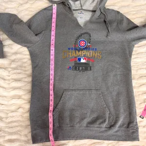 Majestic Chicago Cubs 2016 World Series Champions Hoodie V Neck Gray Size Large thumbnail 9