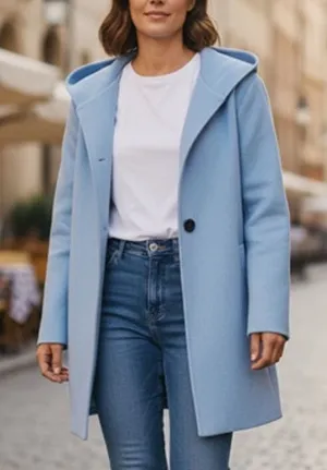 NWT ~ Women's Light Blue Casual Coat with Hood ~ Size SMALL thumbnail 1