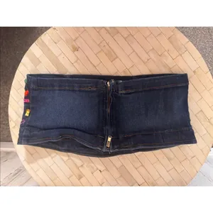 GJG Denim Bejeweled Tube Top Womens Small Multi Color Rhinestone Denim Bandeau thumbnail 5
