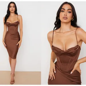 HOUSE OF CB S‎ D-DD 'Myrna' Chocolate Satin Corset Slip Dress NWOT thumbnail 2
