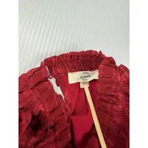 Entro Plaid Ruffle Long Sleeve‎ Blouse Top Keyhole Casual Red Size S thumbnail 4