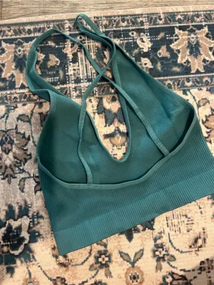 Free people intimately seamless Teal Ribbed Halter Cropped Tank Top thumbnail 7