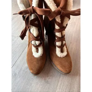 MIA Glenda Brown Leather Suede Lace-up Platform Wedge Booties Size 7.5M thumbnail 8