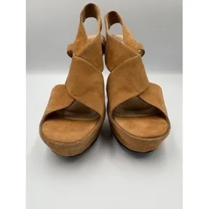 DIANE VON FURSTENBERG Zia Platform Stiletto Heel Sandals 7.5 Camel Suede Neutral thumbnail 3