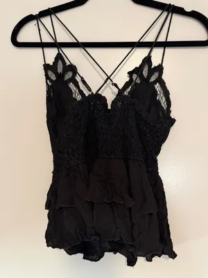 Free People Adela Black Lace Ruffle Camisole with Crisscross Straps thumbnail 8