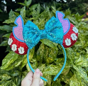 NEW Mouse Ear Headband Lilo & Stitch Disney Hawaiian Movie Theme Glitter Sequin thumbnail 1