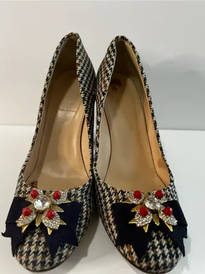 J.Crew Collection Lena Jeweled Tweed Chunky Heel Pumps Made in Italy thumbnail 4