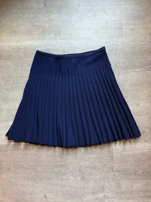 Diane Von Furstenberg Pleated Knee Length Ink Blue Skirt Size L thumbnail 2