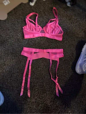 New! Bright Pink Bra and Garter Belt Set thumbnail 2