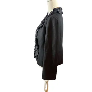 J.Crew 100% Wool Dark Grey Black Silk Trim Ruffle Neck Blazer Jacket Women‎ 6 thumbnail 3