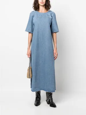 Ganni Light Blue Denim Maxi Dress with Raw-Edge Trim thumbnail 3