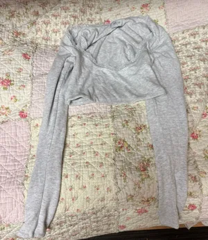 gray lace scoop long sleeve cropped thumbnail 1