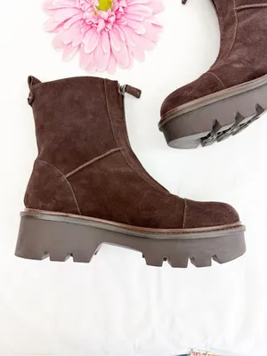 Sam Edelman Cooper Lug Sole Bootie Ankle Boots Chocolate Brown Suede Leather Zip thumbnail 5