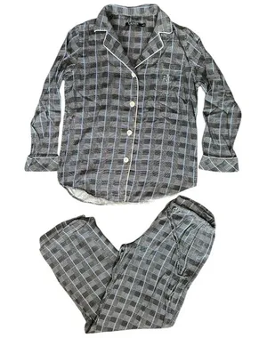 Lauren Ralph Lauren Size M Black Blue Plaid Long Sleeve Pajama Top & Bottom Set thumbnail 1