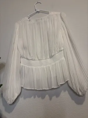The Kooples semi sheer white Pleated peplum faux wrap Blouse thumbnail 8