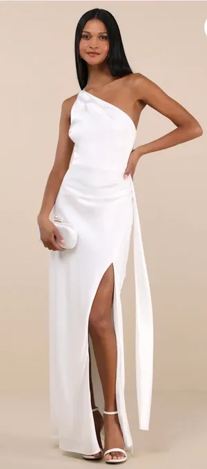 Lulu's Ivory One-Shoulder Gown with High Side Slit thumbnail 1