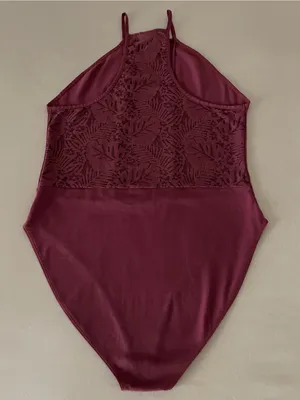 NWT Victoria's Secret PINK Deep Berry Halter Lace Bodysuit L thumbnail 5