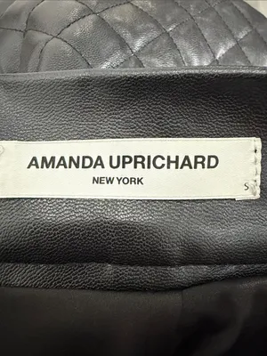 Amanda Uprichard Quilted Faux Leather Mini Skirt in Black with Silver Chain thumbnail 8
