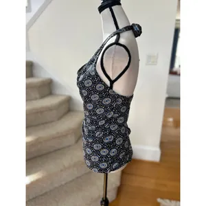 Vintage Y2K Drape Neck Brown & Blue Floral Mosaic Halter Going Out Top Boho thumbnail 4