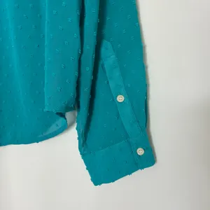 J. Crew Factory Teal Blue Plumetis Semi-Sheer Button Front Blouse Womens Large thumbnail 6