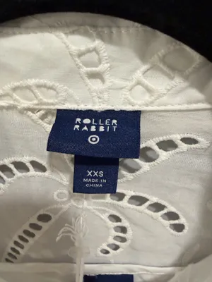 Roller Rabbit X Target Long Sleeve Eyelet Embroidered Collared Mini Shirtdress White thumbnail 8