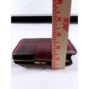 Red Black Plaid Bifold Wallet Kiss Lock Coin Pouch Faux Leather Preppy Accessory thumbnail 8
