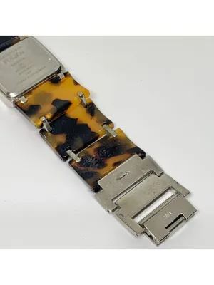 Folio women’s watch 28mm silver tone tortoise shell acrylic link 6” running thumbnail 8