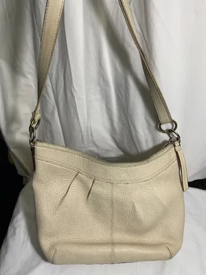 Coach Pebbled Leather Shoulder Bag Cream Ivory Pink Lined Hobo Purse F15064 thumbnail 1