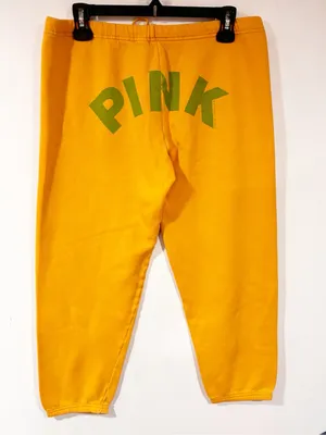 Y2K Victoria's Secret PINK Jogger Sweatpant Yellow Spellout Size Small thumbnail 3