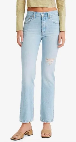 Levi’s 501 Anniversary Straight Leg Light Wash Floral Patchwork Denim Jeans 27 thumbnail 1