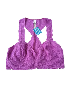 NWT Free People Galloon Lace Racerback Crop Bra Neon Orchid Size L thumbnail 3