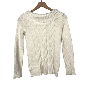Free People‎ Cowl Neck Sweater Sz S Chunky Cable Knit Boho Cream Stretch Y2K thumbnail 2