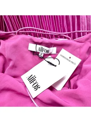 NWT AiiFOS Vera Pleated Metallic Gown 8 Pink Magenta Plisse Ruched Slit Formal thumbnail 6