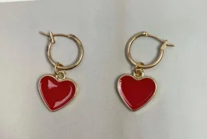 18K Gold Plated Red Heart Dangle Drop Earrings for Women thumbnail 1