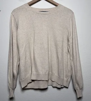 J. Crew Women Cotton Cashmere Sweater XL Beige Minimalist‎ Preppy FIsheraman thumbnail 1