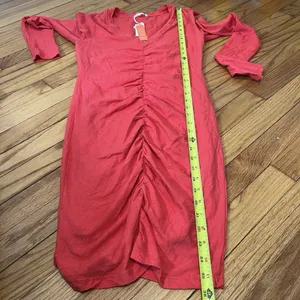 Sundry Anthropologie NWT Ruched V-Neck Long Sleeve Mini Dress in Red Size‎ Small thumbnail 5