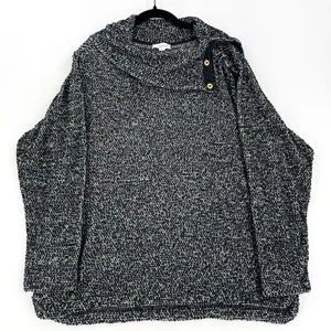 Calvin Klein Women XL Textured Boucle Hooded Sweater Black White Pullover Cozy thumbnail 1